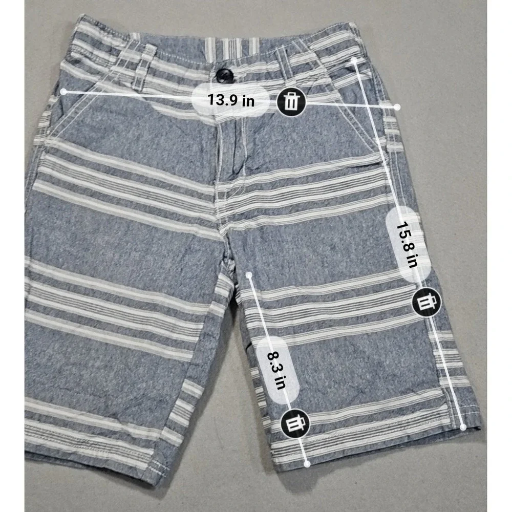 Crazy 8 Boys Size 8 Striped Shorts Blue White Cotton Flat Front Casual Summer